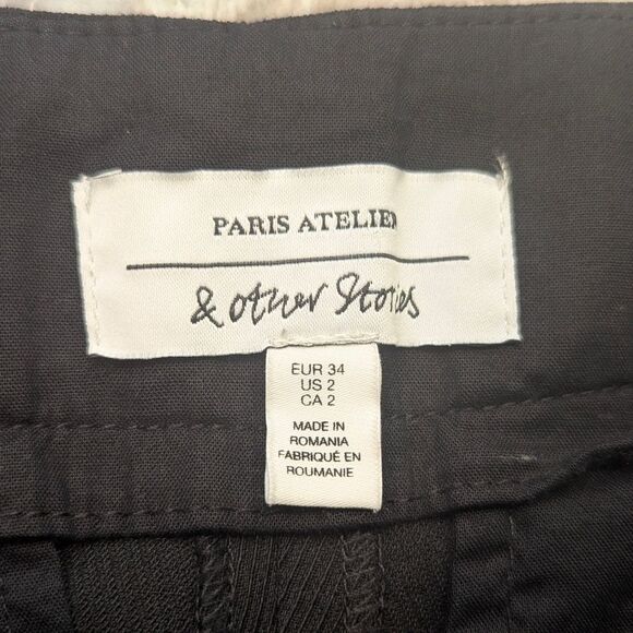 & Other Stories Black Trousers Wide Mwt Straight High Waisted dress Pants Size 2 - Picture 7 of 9